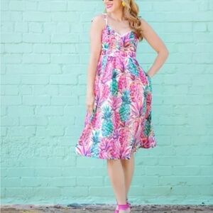 J.Crew Cotton Sleeveless Midi Dress Size 2T Ratti Pineapple Pink Tropical Preppy